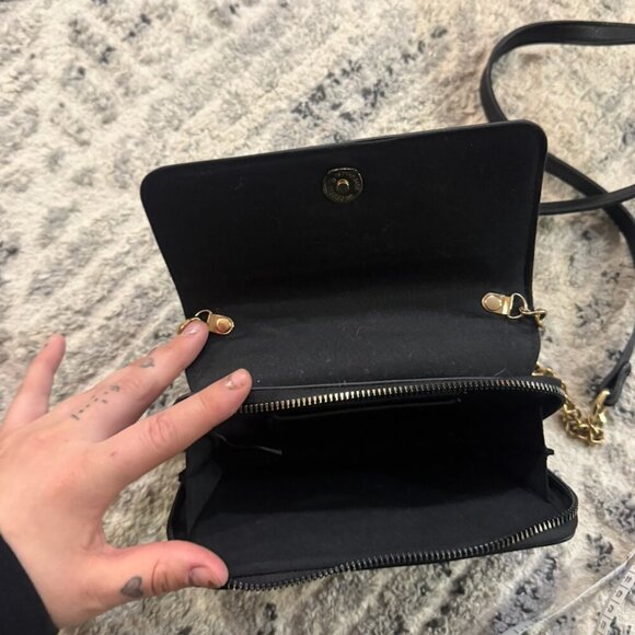 Small Black Satchel Wallet Gold Chain Purse Handbag Zipper Crossbody - Picture 4 of 10